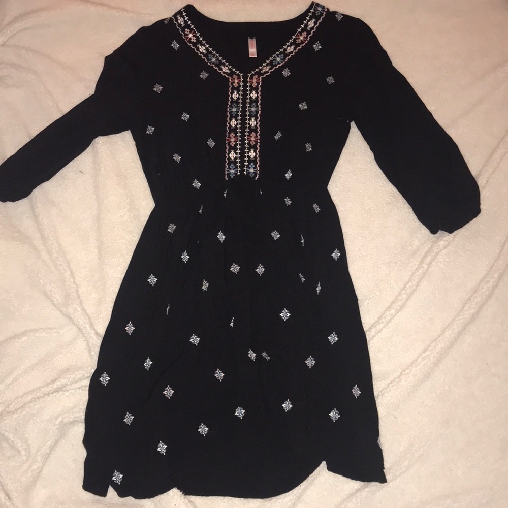 Black printed front dress